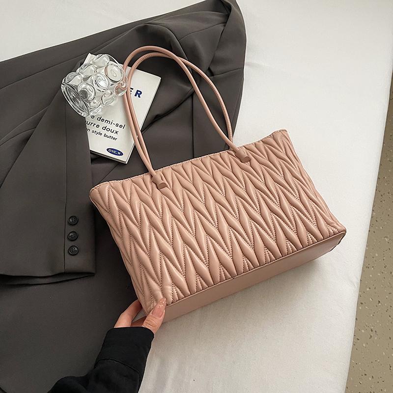 Designer Quilted Shoulder Bag Women Khaki Pu Leather Handbag Fashion Ladies Commute Laptop Tote Large Capacity Shopping Bag