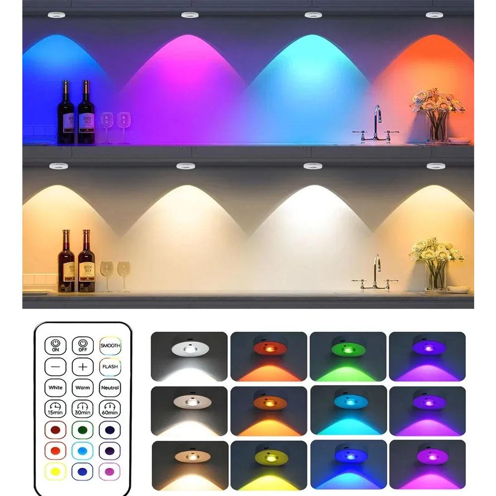 LED nočné svetlo RGB 12-farebné bezdrôtové skrinkové svietidlo Typ-C nabíjateľné diaľkové ovládanie pre osvetlenie izbovej kuchynskej skrinky