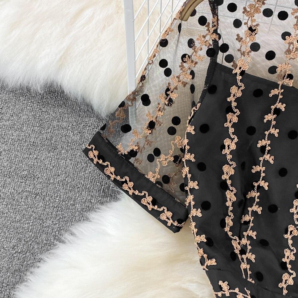 Fashion Temperament Waist Slimming Dot Mesh Flounces Fishtail Dress