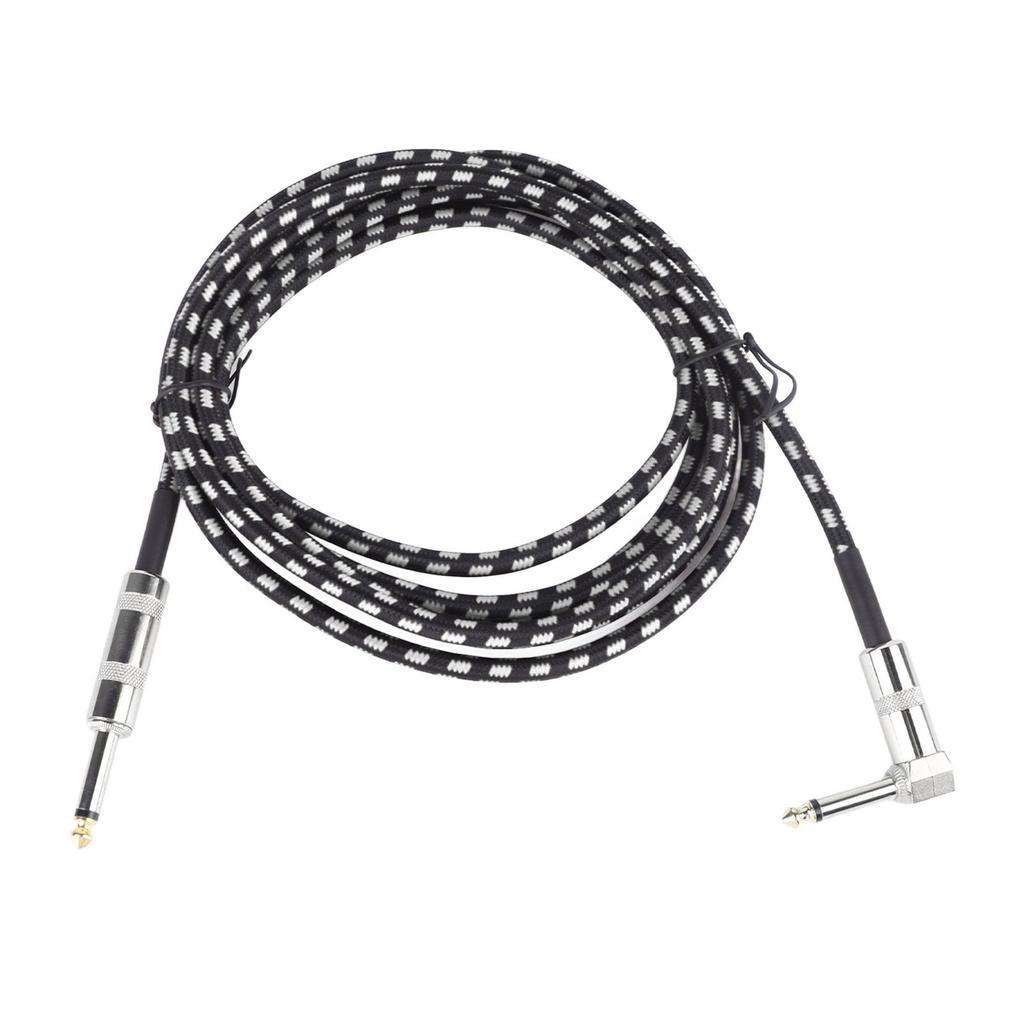 Guitar Cable Copper Core Noise Reduction Good Sound Transmission Right Angle Guitar Cord for Bass Black White 3 m