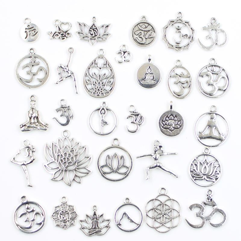 30Pcs Charms Sun Moon Horse Crown Leaf Fish Clover Antique Bronze Silver Color Mixed Pendants Diy Making Findingstibetan Jewelry