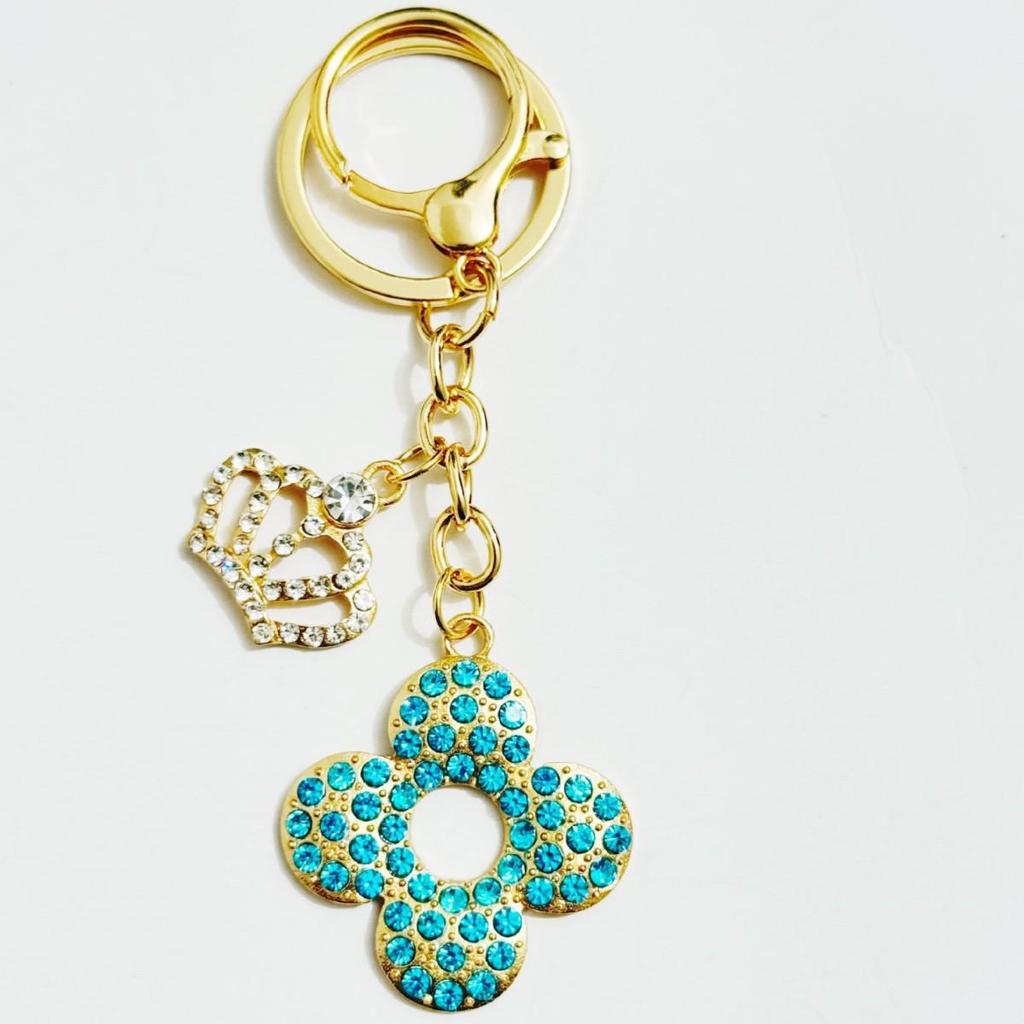 Korean Rhinestone Crown & Flower Keychain – Exquisite Pendant for Bags & Cars