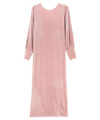 Kobe Sammets Lång Klänning med Puffärmar och Öppen Elegant och Vacker för Middagsbruk M Rosa Rygg, [E3466]