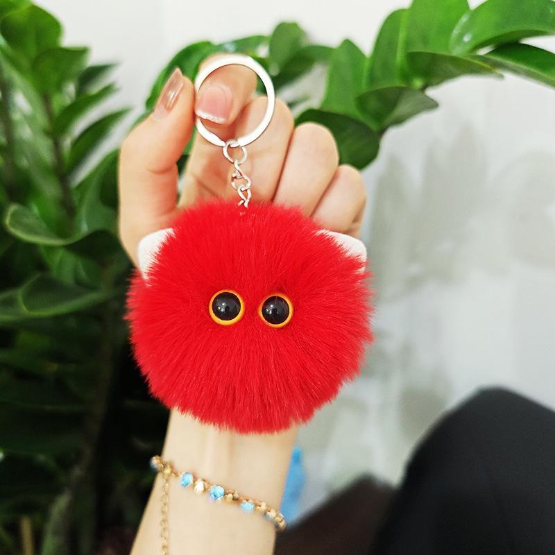 Rex Rabbit Fur Bow Cat Pendant Keychain Kitten Ornament