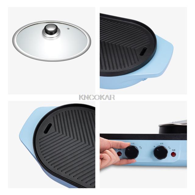 Larger 2 in 1 220V Electric Hot Pot Oven Smokeless Barbecue Machine Home BBQ Grills Indoor Roast Meat Dish Plate Multi Cooker