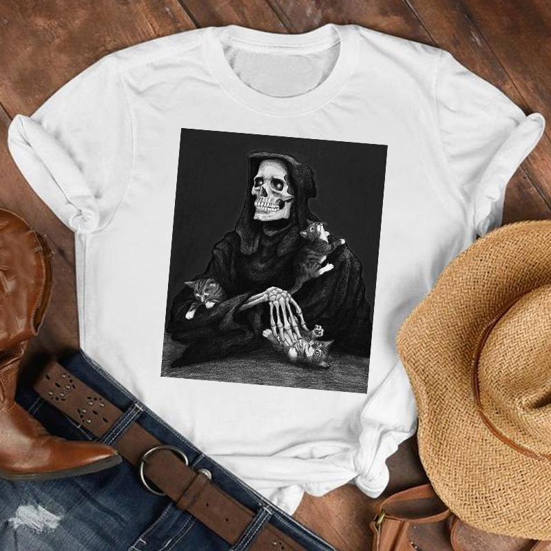 Women Lady Printed Cartoon 90S Horror Sleep Fashion Shirt Clothes Tshirt Female Print T Tee