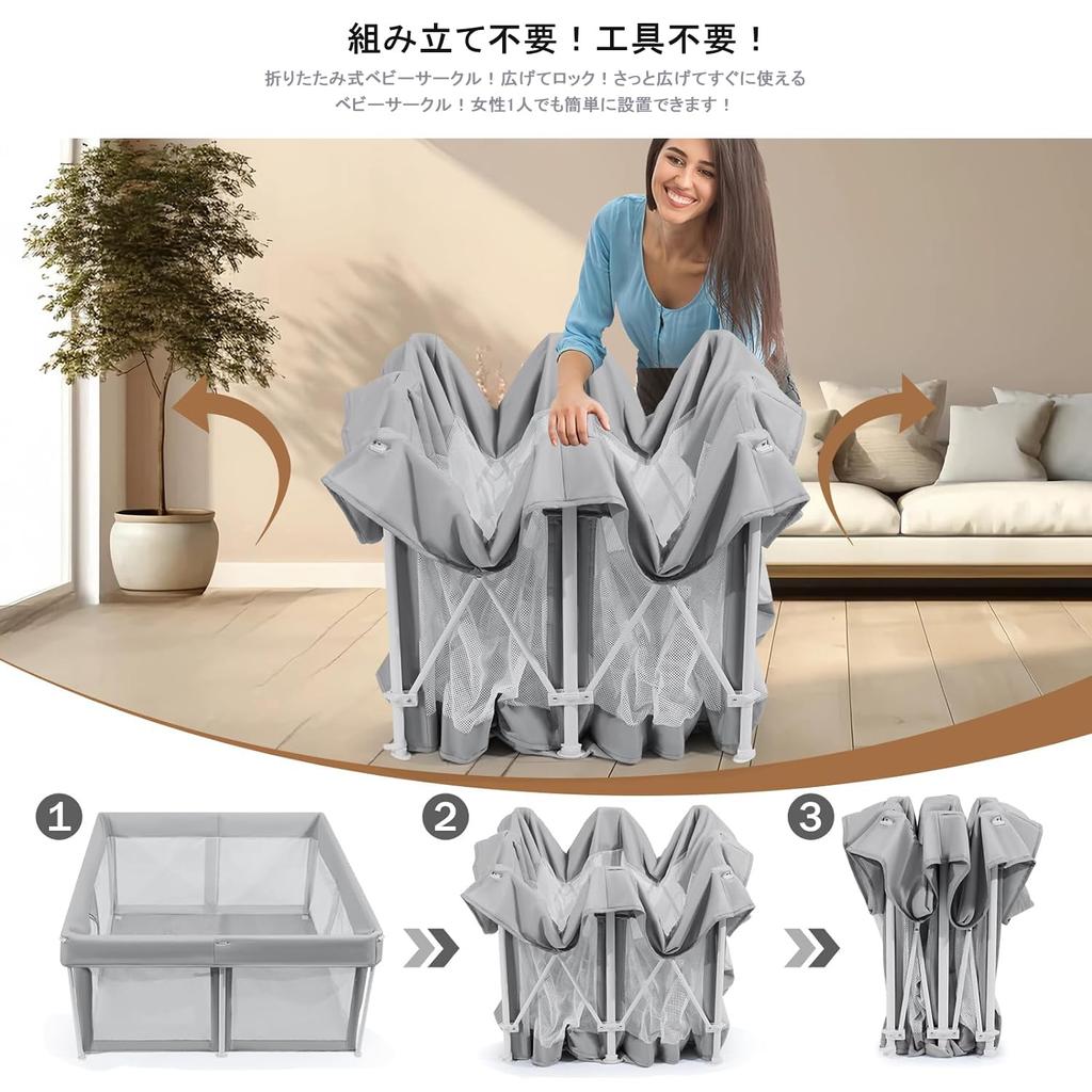 Playpen Folding Circle Baby Mesh Baby Fence Kids Circle Playard No Assembly Required No Tools Included Baby Mat Includes Storage Bag (180180(cm))