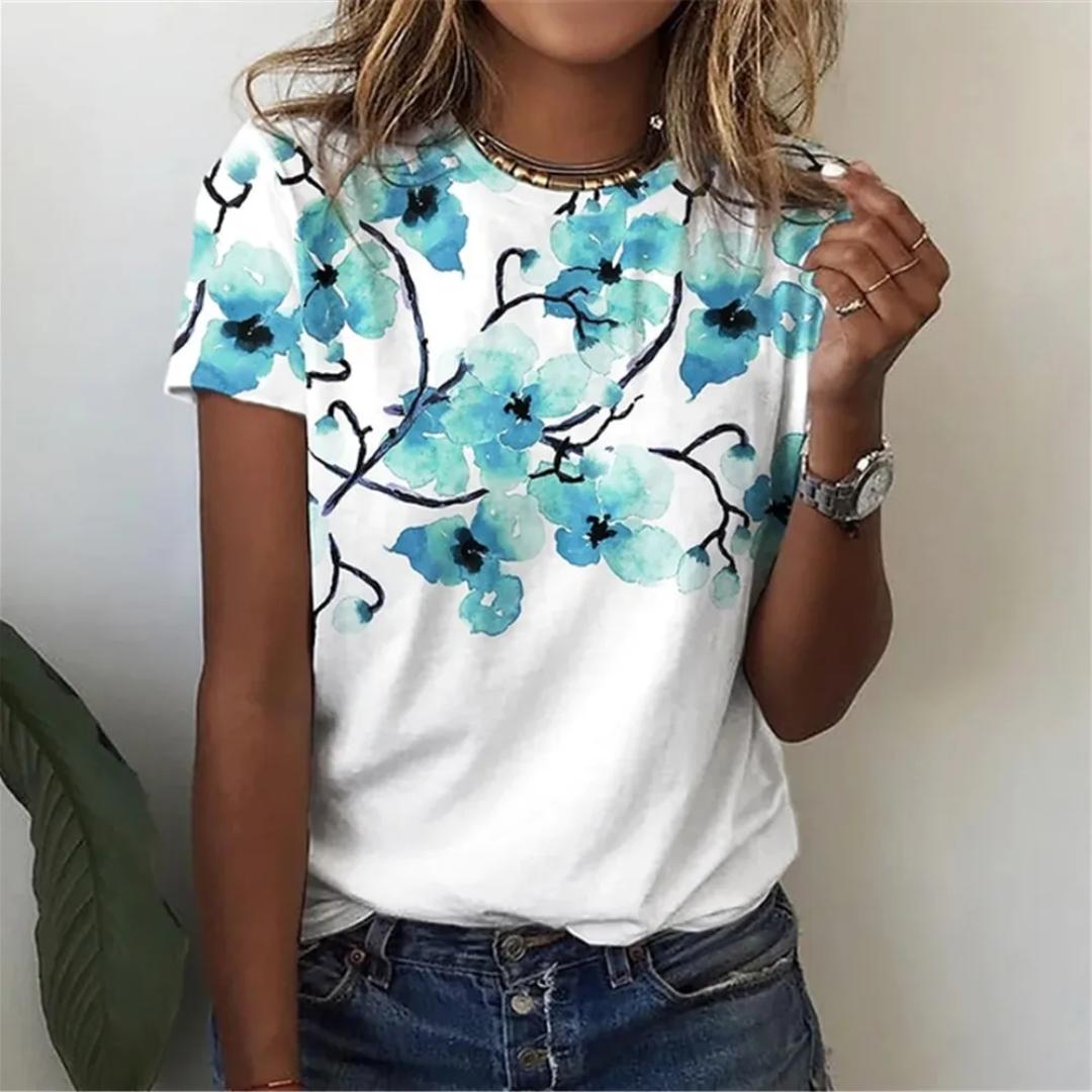 

Нова літня жіноча футболка з гарним квітковим вирізом і короткими рукавами, рожева модна повсякденна жіноча вулична футболка 4XL