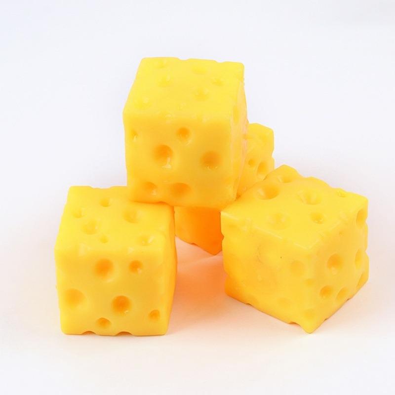 Squishy Cube-shaped Cheese Fidget Toy Slow Rebound Push Stress Relief Sensory Toy Soft Butter Cheese Squeeze Christmas Present