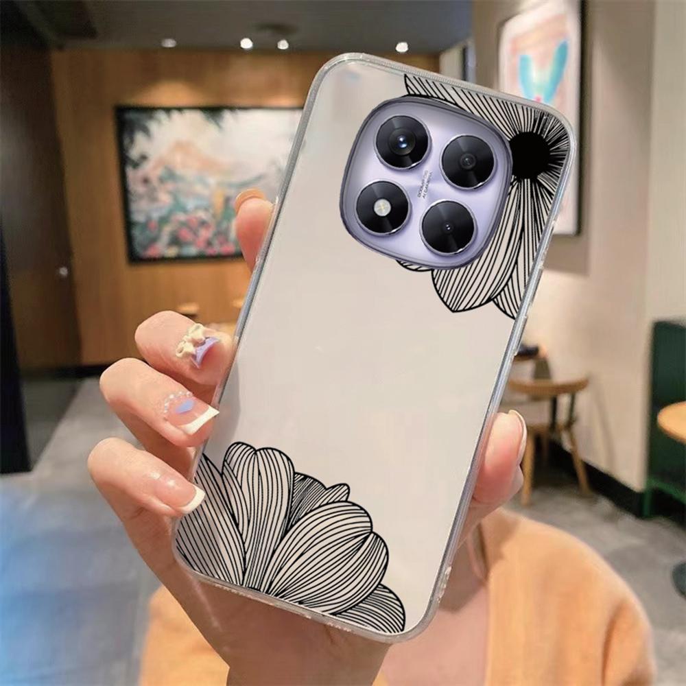 

Peach Flower Phone Case For Xiaomi Redmi 15C 15 Note 15 Pro Plus Clear Transparent Shockproof Rose Cover Romantic Lace Pattern Redmi Note 15 Pro 5G
