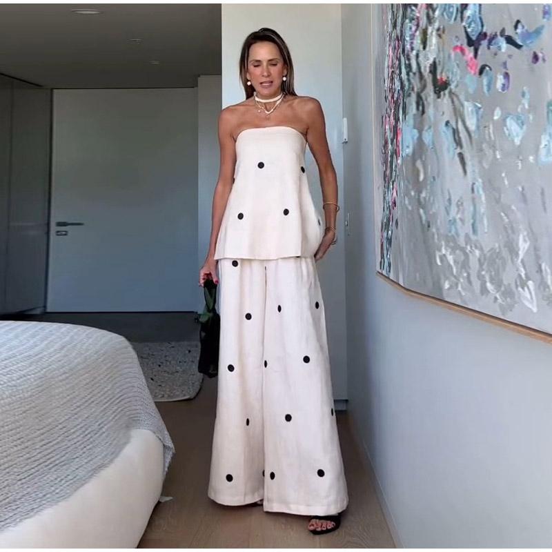 Lockere Hosen mit weitem Bein für Damen, sexy, trägerloses Oberteil, bequeme, lockere Hosen, Pendlermode, Frühling und Sommer 2025