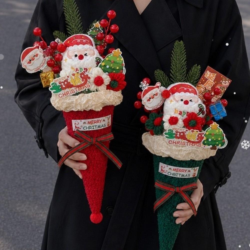 Plush Fabric Christmas Bouquet Cone Shaped Candy Cone Bouquet Snowman Bouquet Gift for Girlfriend