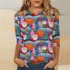 Women's fashionable casual three quarter sleeve Christmas printed round neck top
