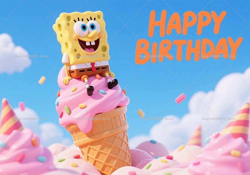 SpongeBob SquarePants Fun Backdrop Banner Classic Cartoon Underwater Theme Kids Boys Girls Birthday Decor Background Supplies