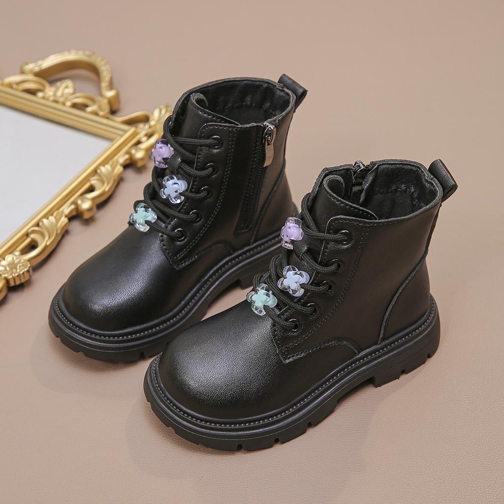 Girls Ankle Boots Children Fashion Boots Zipper Kids Princess Leather Boots All Match Anti-Slippery Non-slip Size 26-37
