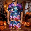 Men's Halloween Print Satin Pajama Set - Short Sleeve Tee and Shorts with Pockets, Loose Fit Sleepwear for Home