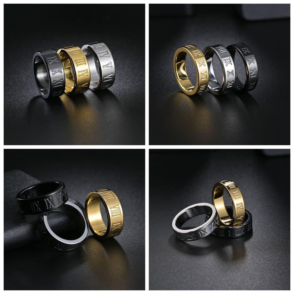 Trendy Men's Titanium Steel Roman Numerals Ring - Non-fading Vacuum Plated Jewelry.