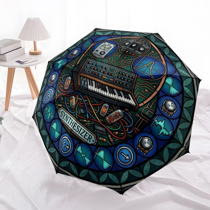 ElectroMechanical Harmony pattern umbrella, portable and foldable design, 8 ribs, a casual accessory for Halloween, Christmas, and birthday gifts.