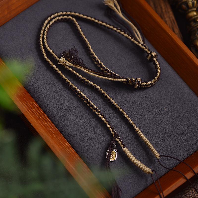 Handmade Tibetan Braided Necklace with Amber Amulet & Hetian Jade Pendant