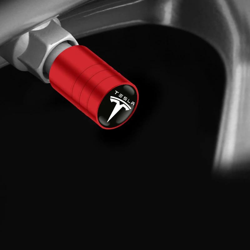 Car Sticker Tesla 4pcs Aluminum Alloy Car Wheel Tire Valve Caps Tyre Rim Stem Covers For Tesla Model 3 Model X Y Style Roadster