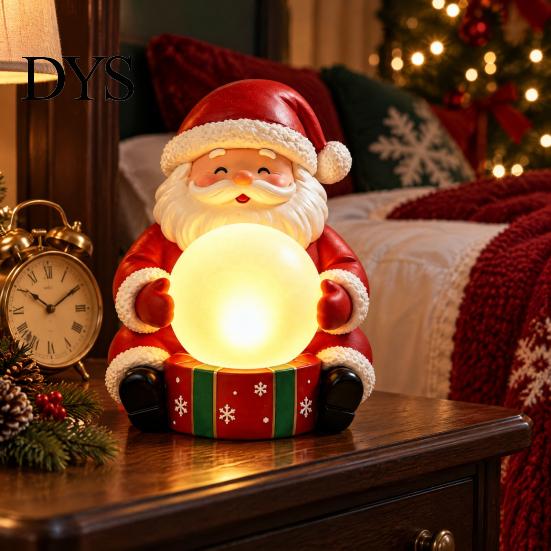 Resin Ornament for Desktop Light Up Santa Claus Figurine, Christmas Statue Holding Glowing Crystal Ball, Warm USB Powered Lamp Night Light,