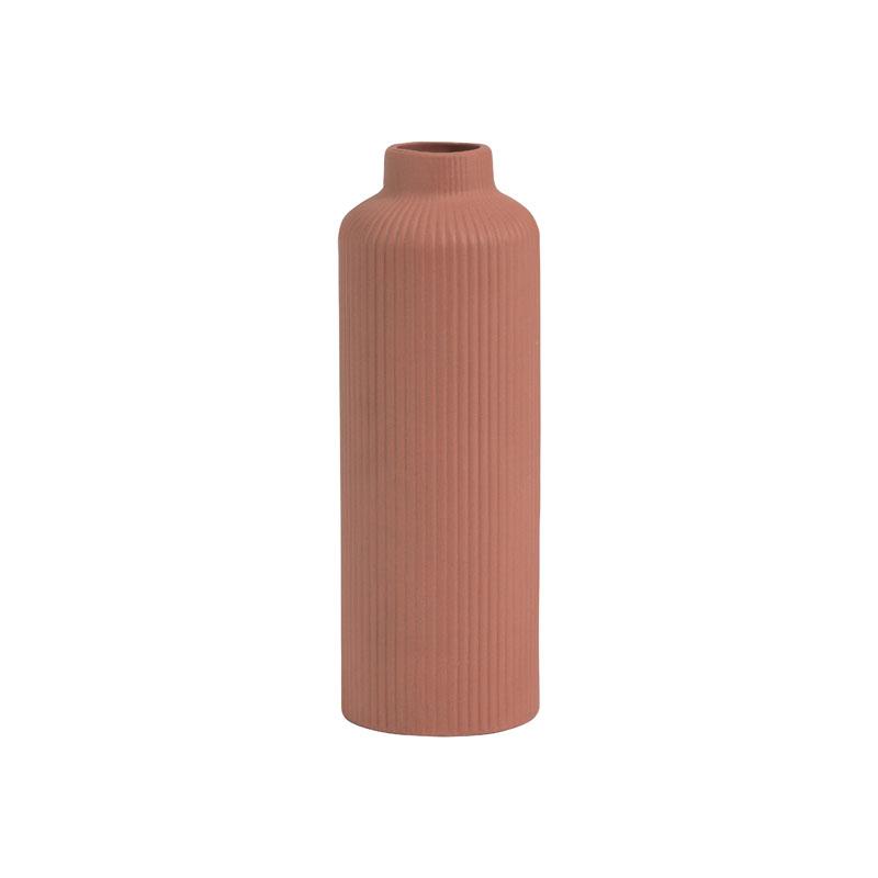 Vertical Striped Embossed Wedding Decoration Hotel Ornamental Matt Vase Clay Vases for Home Decor