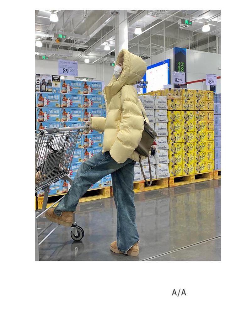 Damska krótka kurtka puchowa w stylu koreańskim na rok 2024 - Zimowy płaszcz o luźnym kroju z 90% białym puchem kaczym