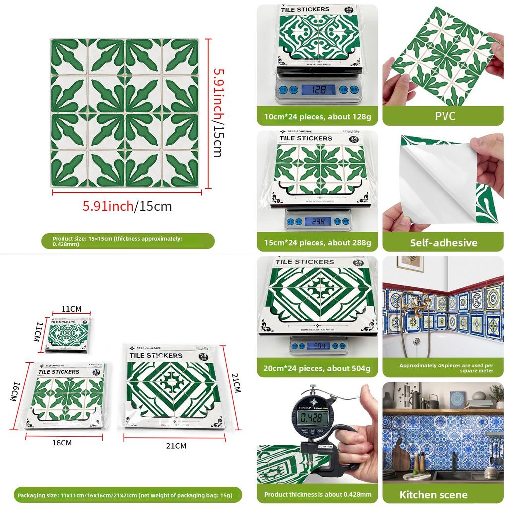 PVC Self-adhesive Tile Sticker, Kitchen Oil-proof Baffle Sticker, Bathroom Waterproof Renovation Wall Sticker, Cabinet Decoration Sticker