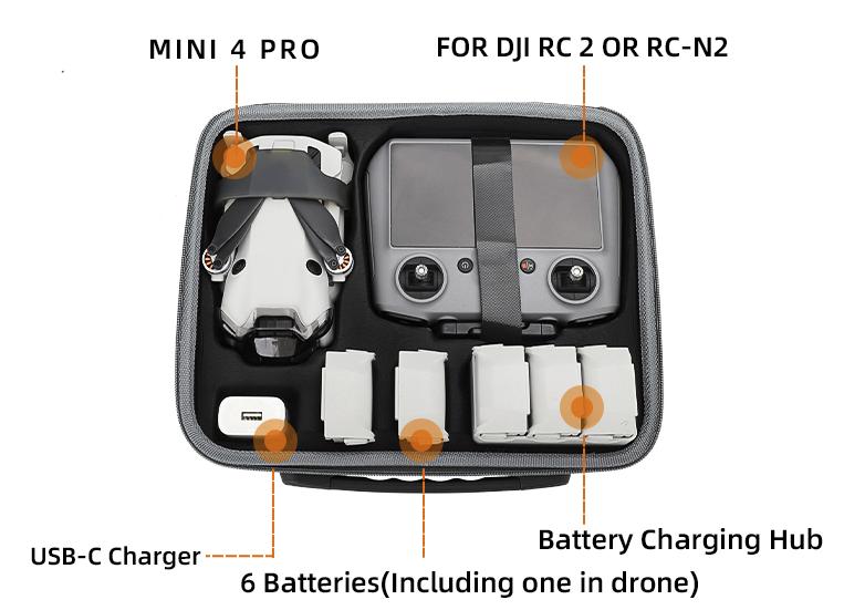 Hard Case Cover for DJI Mini 4 Pro - For 6 Batteries - RC 2 / RC-N2