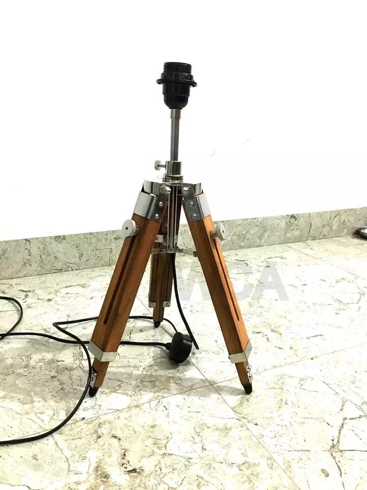 Handmade Teak Wooden Adjustable Tripod Stand Bedroom Conner Desktop Shade Lamp