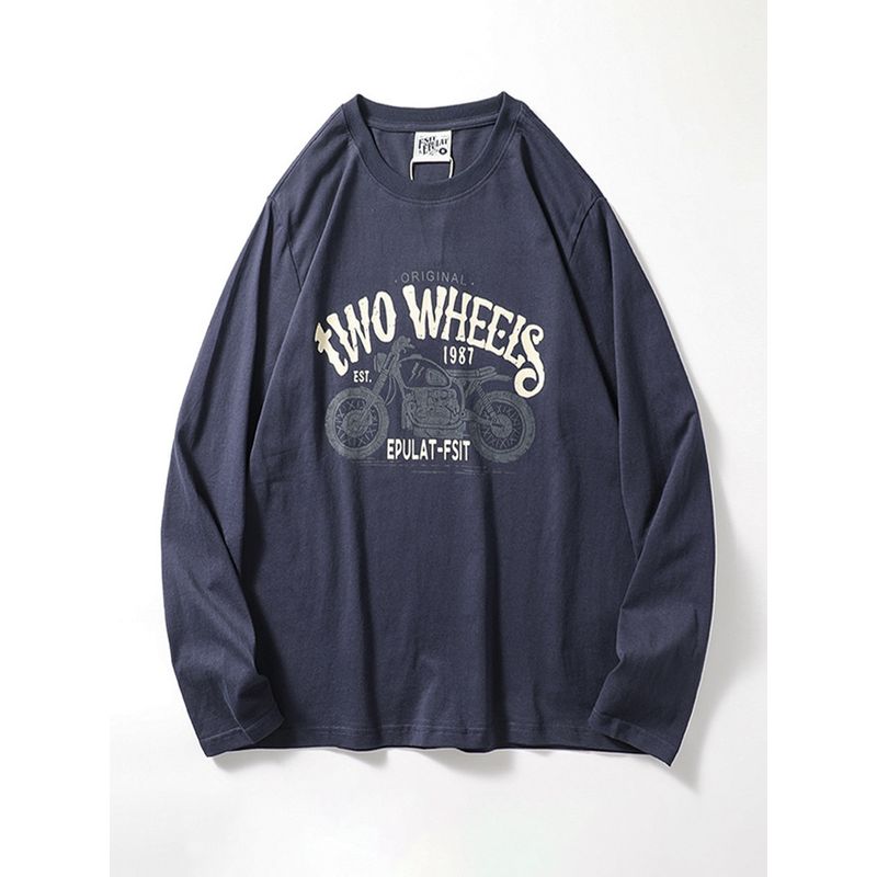 Trendy Retro Cotton Print Long-Sleeved T-shirt Motorcycle