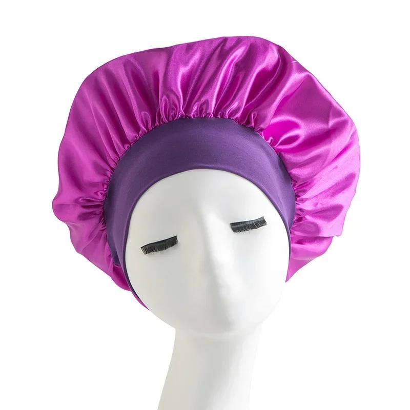 New Satin Wide Brim Nightcap Silky Bonnet Hair Wrap for Sleeping Sleep Cap with Elastic Soft Band Styling Cap Hair Wrapping Tool