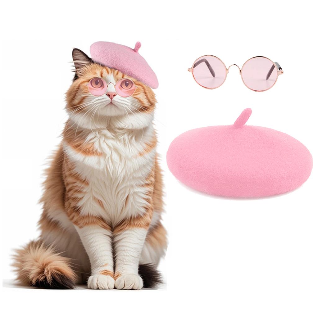 Pet Beret Hat and Sunglasses Set for Halloween Cosplay Party Fashion Costume Accessories for Cats and Dogs Comfortable