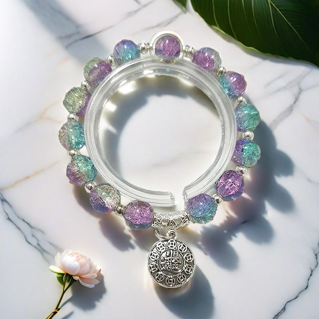 Super Fairy Forest Gradient Glass Bracelet - Chic Chinese Style Gift for Women and Best Friends, Lightweight Luxury Accessory