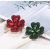Broches de Flor Trébol de Cuatro Hojas de Cristal Rojo Verde con Pedrería Pins para Solapa Joyería Accesorios de Ropa Broche para Mujer
