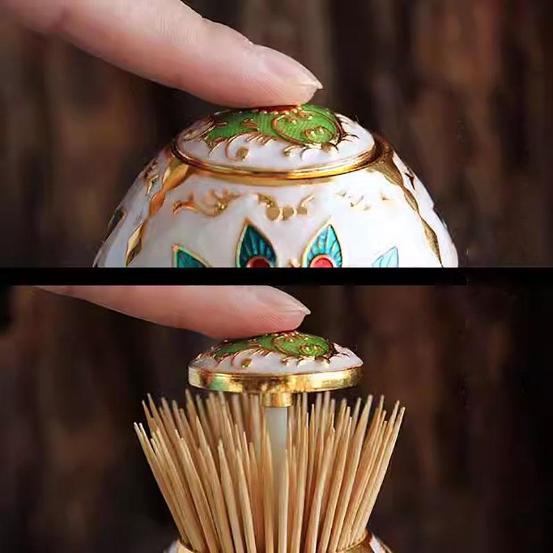 European Automatic Toothpick Holder, Metal Toothpick Box, Household Storage Decoration Ornaments, Retro Fashion