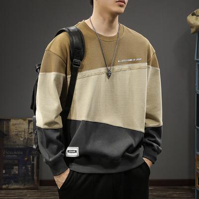 Trendige Marke Kontrastfarben Spleißpullover Herren Locker Übergröße Amerikanisch Schwer Retro Lässig Samt-Oberteil