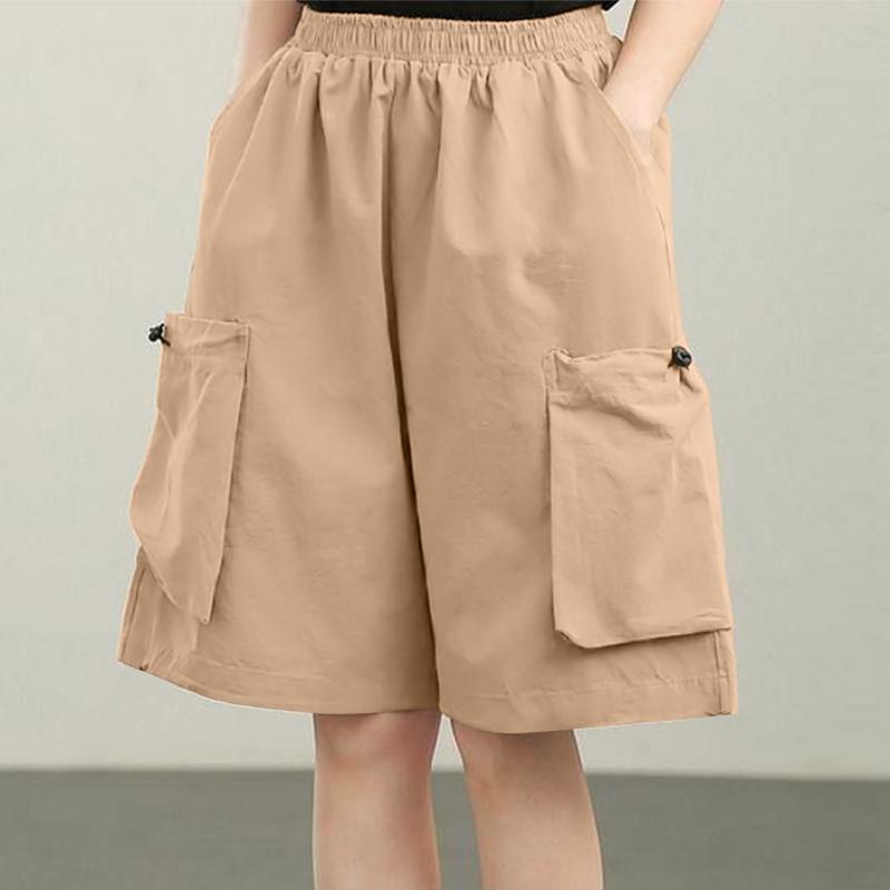 

ZANZEA Женские летние повседневные шорты с эластичной талией и широкими штанинами S хаки