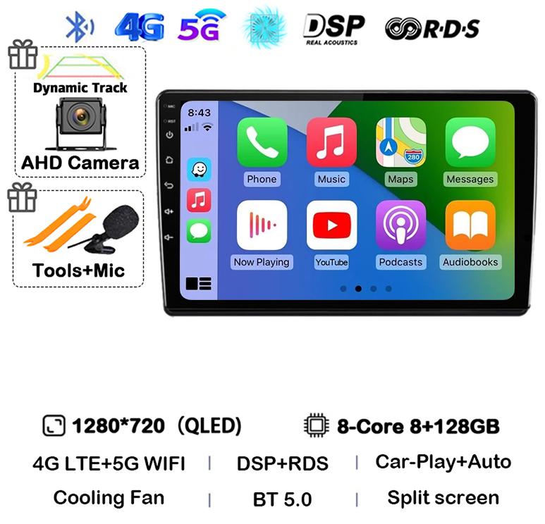 Android 14 Carplay Auto For Skoda Fabia 2 2007-2012 2013 2014 Car Radio GPS Stereo Multimedia Player Head Unit 2 Din WIFI+4G DSP