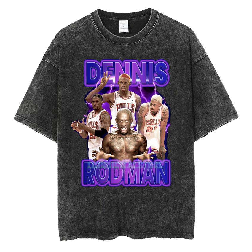 New Arrival Mens Clothes Washed Tee Shirt TShirts Men Tshirt for Men Ropa Hombre Dennis Rodman Classic Rare Black Homage