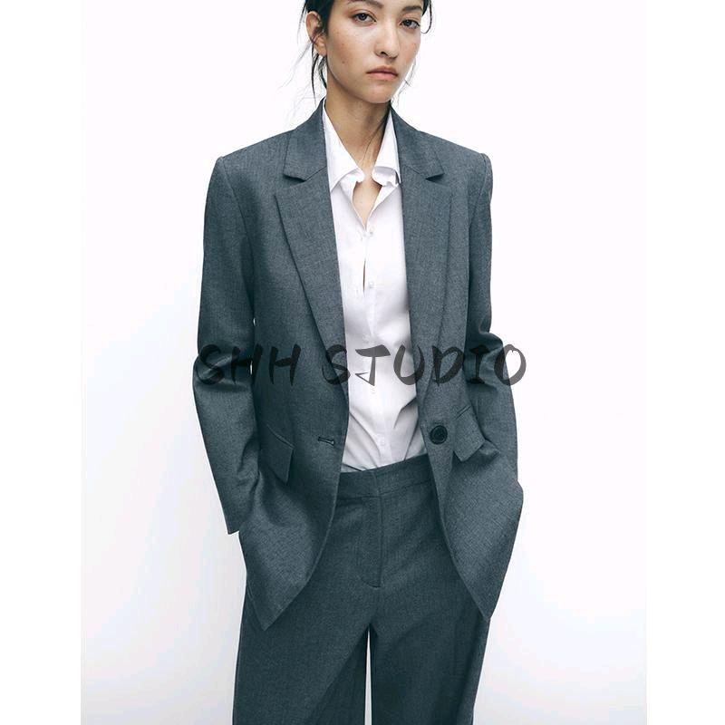 Spring New Women's Clothing French Style Commute Style Easiest for Match with Padded Shoulder Straight-leg Lapel Suit Outwear 2023105