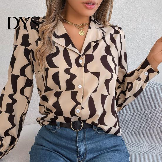 Classic Printed Blouse Women's Button Down Shirt Casual Long Sleeve Lapel Top Loose Women Fashion Streetwear Clothing for Work Party Vacation