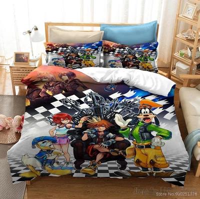 Kingdom Hearts 3D Cartoon Gedrucktes Bettbezug-Set HD Bettdeckenbezug Bettwäsche für Kinder Bettwäschesets Schlafzimmerdekor