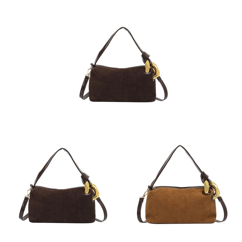 Boston Bag Small Suede Crossbody With Topzip Closure For Daily Use