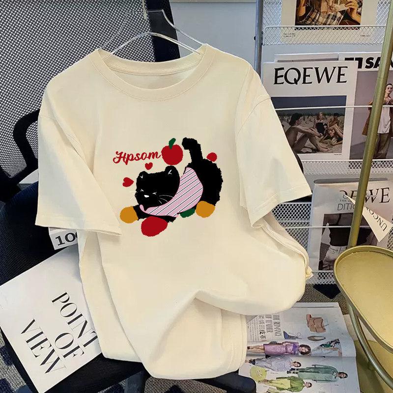 Women's Crew Neck Short Sleeve Graphic Tee Loose Fit Japanese Casual Cartoon Print T-Shirt