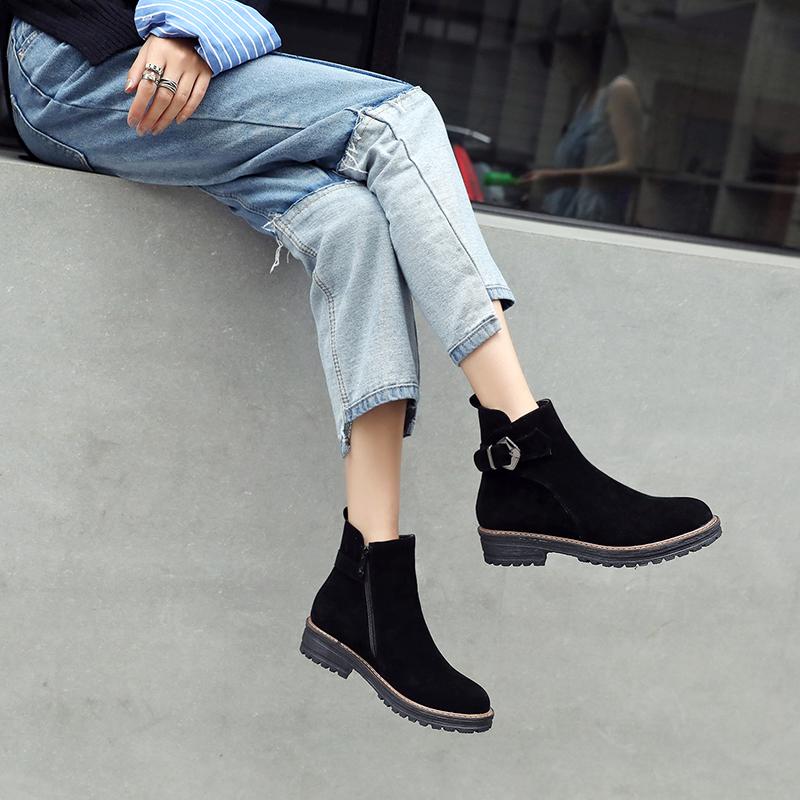 Women's low-heeled short boots autumn and winter new thick-heeled large-size comfortable recreational locomotive boots