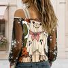 Women Plus Size Asymmetric Cold Shoulder Long Sleeve T Shirt Abstract Printed Sheer Floral Embroidered Sleeve