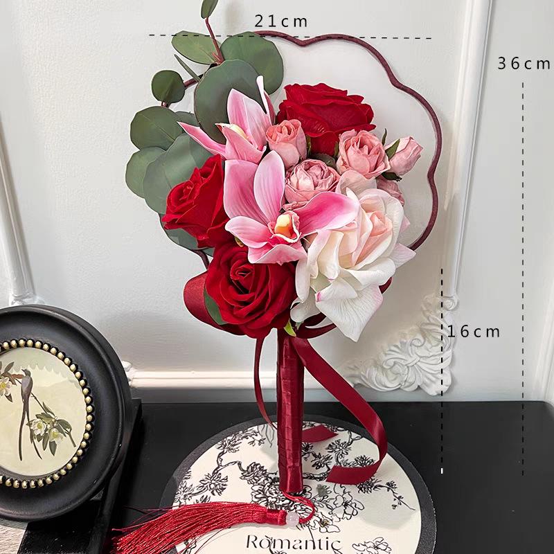 Bridal Folding Fan & Bouquet: Perfect for Registration, Engagement, Morning Robe, Chinese Wedding Dress, and Photos.