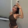 French Backless Bandeau Crop Top, Women's 2026 Spring Fashion, Adjustable Strap, Sexy Solid Color Tank Top