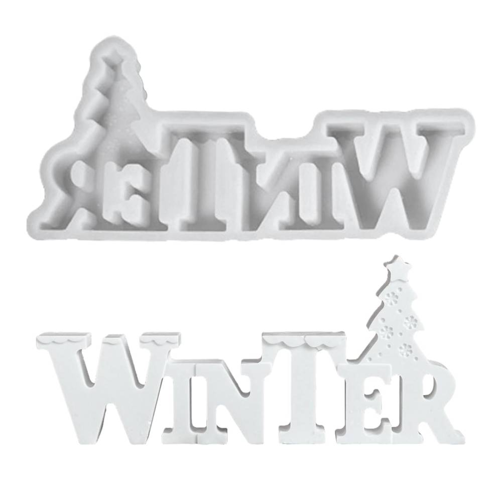 Winter Christmas Tree Silicone Mold 3D Winter Word Sign Resin Mold Cement Gypsum Mold DIY Table Decoration Home Decor